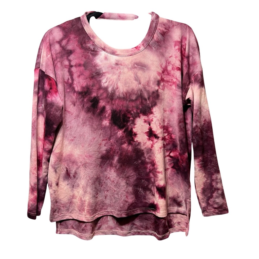 Derek Heart Tie Dye Cutout Neck Long Sleeve Shirt Top‎ Pink Purple M